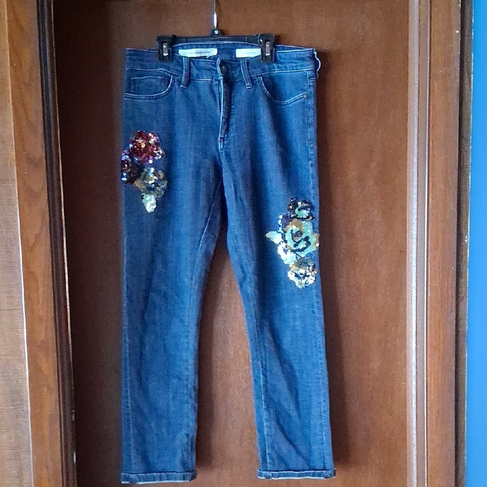 Pilcro Denim Jeans with Vibrant Floral Accents